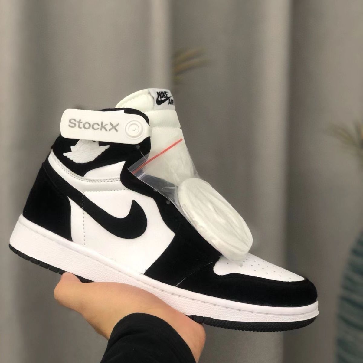 牛皮头层新aj黑曜石黑摩卡高帮篮球鞋烟灰女鞋气垫鞋板鞋aj高帮黑客真