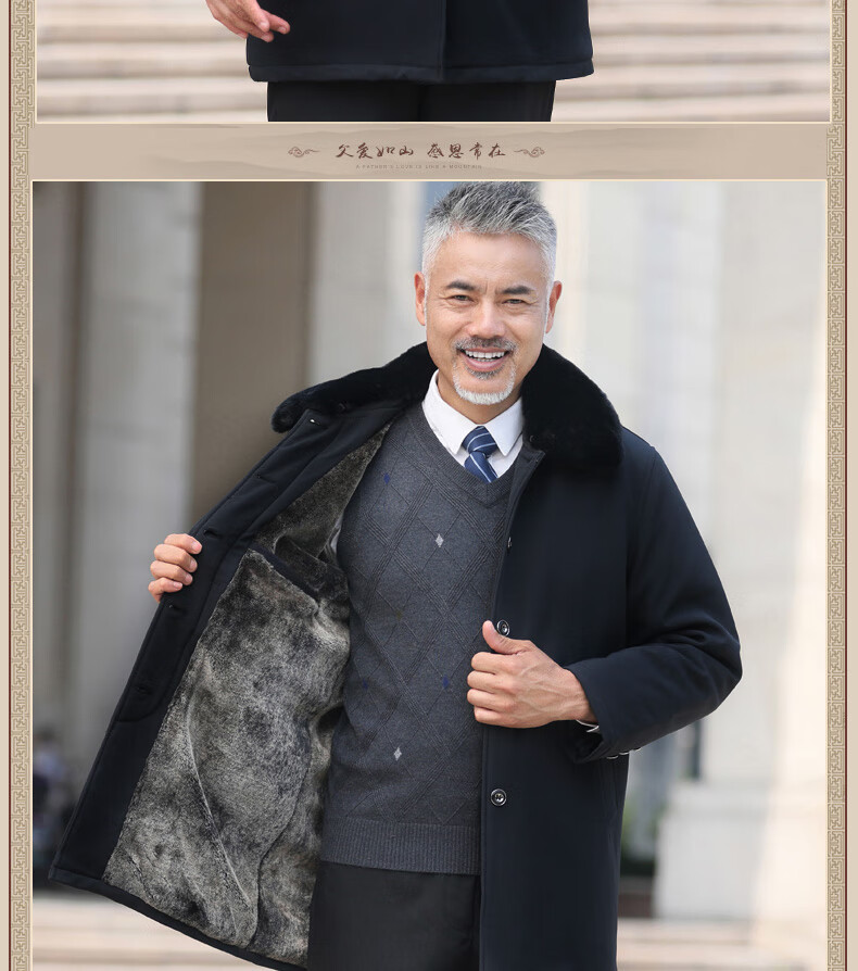 老头冬天棉袄老爷爷老头穿的棉服中长款男中老年人冬装外套爸爸加绒