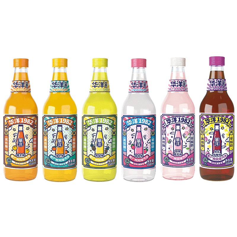 华洋1982汽水 358ml 果味碳酸饮料 易拉罐装整箱饮品 358ml(玻璃瓶装)