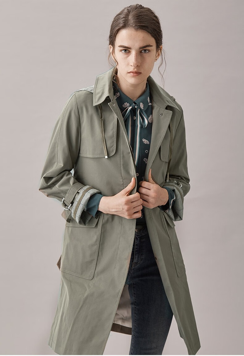 商场同款哈吉斯hazzys秋冬英伦风纯色中长款女士连帽荷