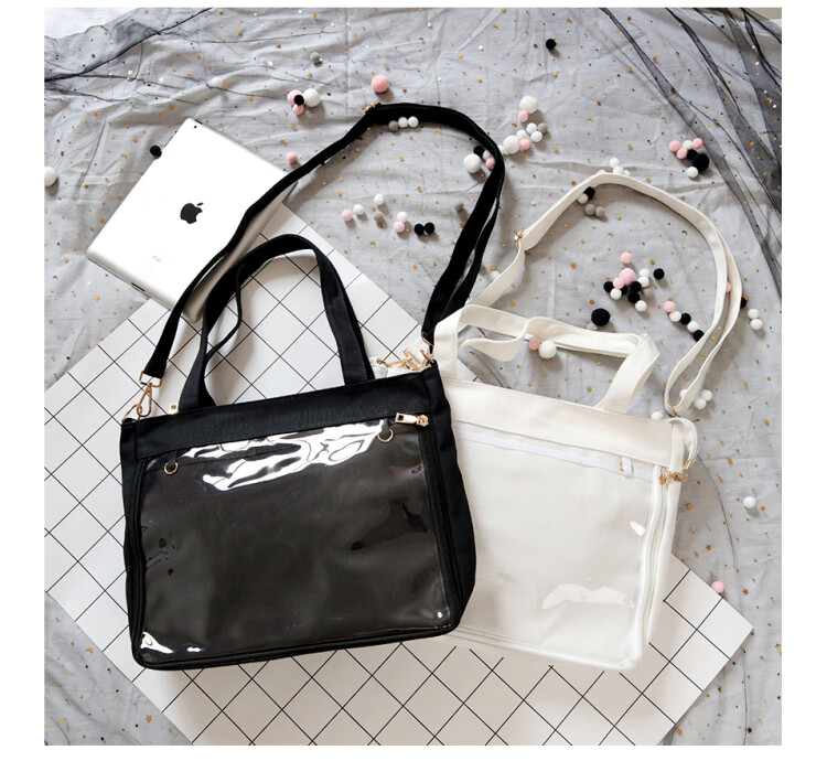 流彗 日系痛包斜挎日系透明吧唧徽章长肩带单面帆布pu痛包肩挎斜挎jk