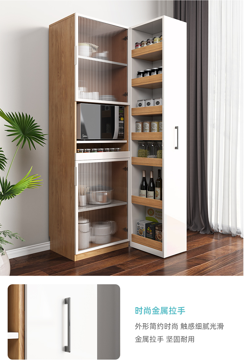 隐形抽拉餐边柜现代简约餐厅多功能高柜子置物架大容量储物柜 玻璃门