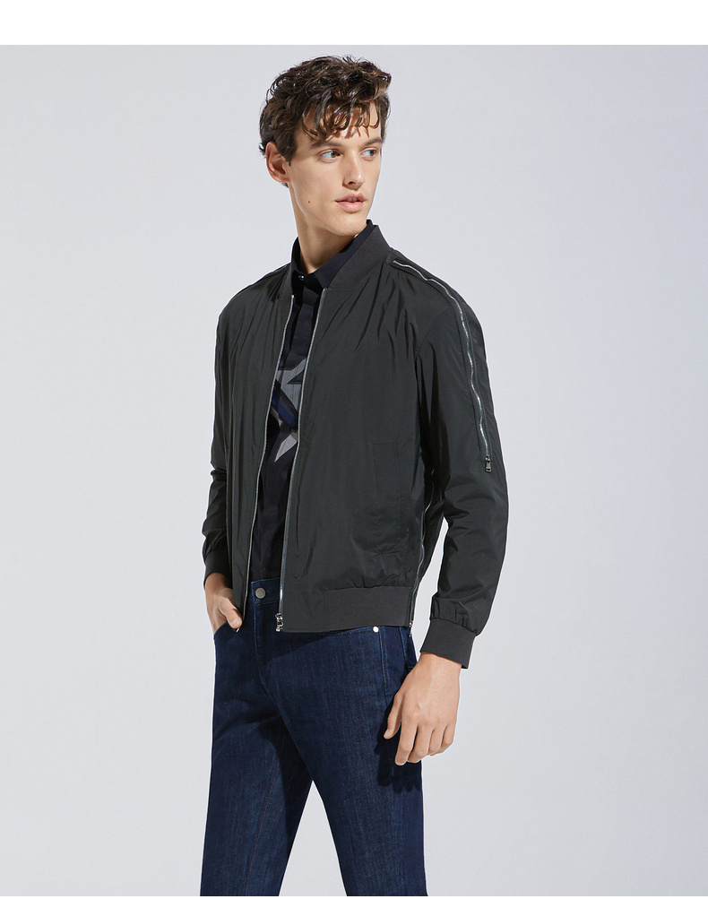 劲霸男装 k-boxing夹克男棒球领飞行外衣男黑色修身休闲男士外套fkda