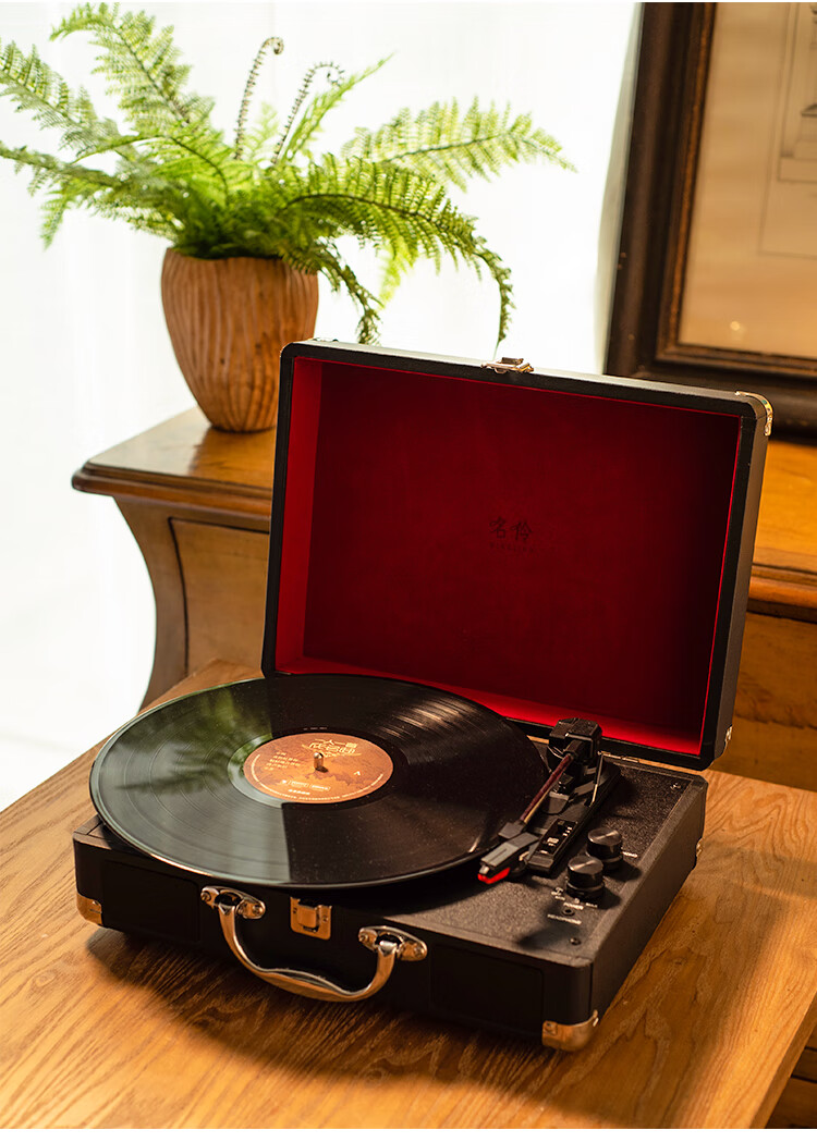 名伶m008老式留声机复古黑胶唱片机七夕情人礼品电唱机无线蓝牙 礼盒