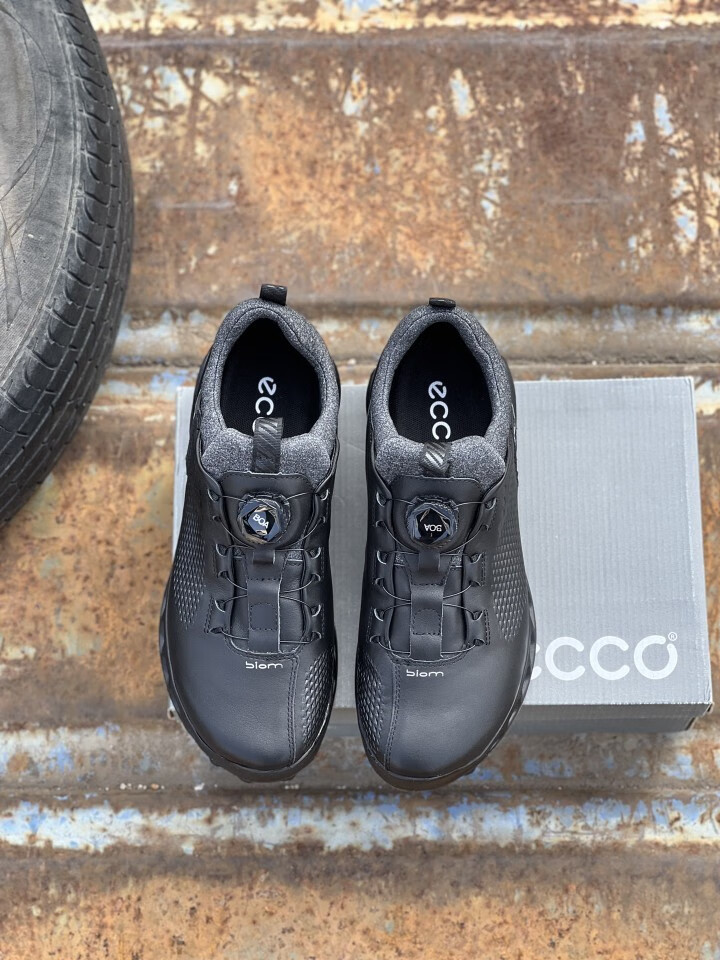 ecco爱步男鞋春秋高尔夫球鞋牛皮健步跑鞋boa旋扣懒人运动休闲鞋 黑色