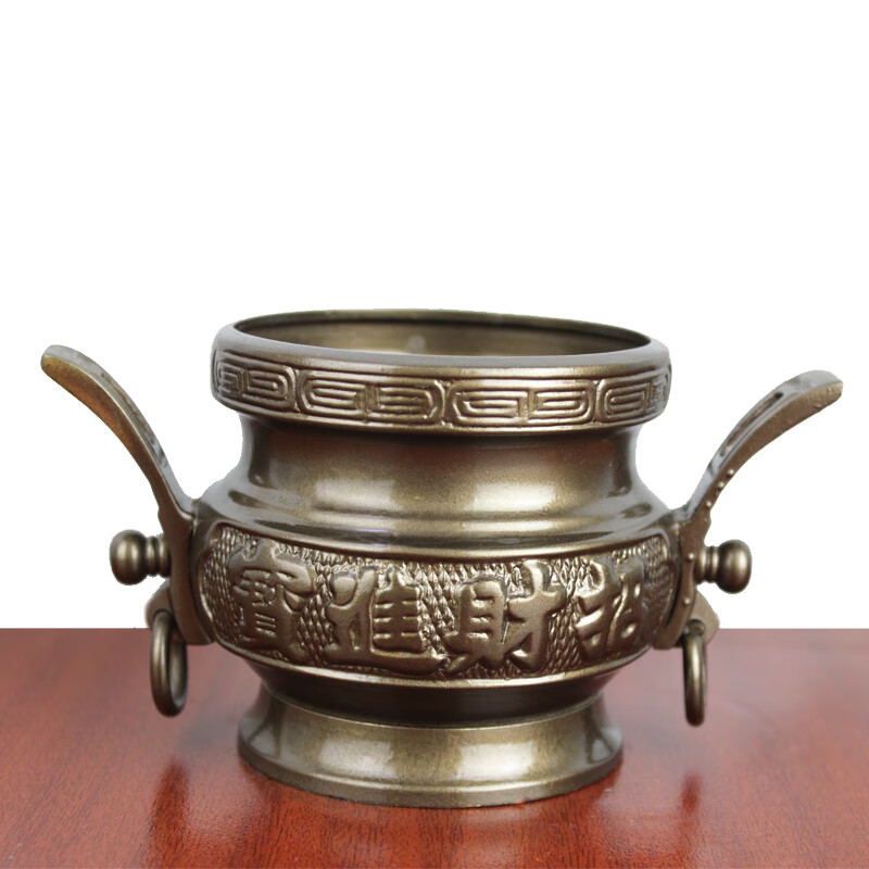 真全铜器纯铜香炉黄铜香炉龙纹香炉官耳香炉家居装饰工艺品摆件小号