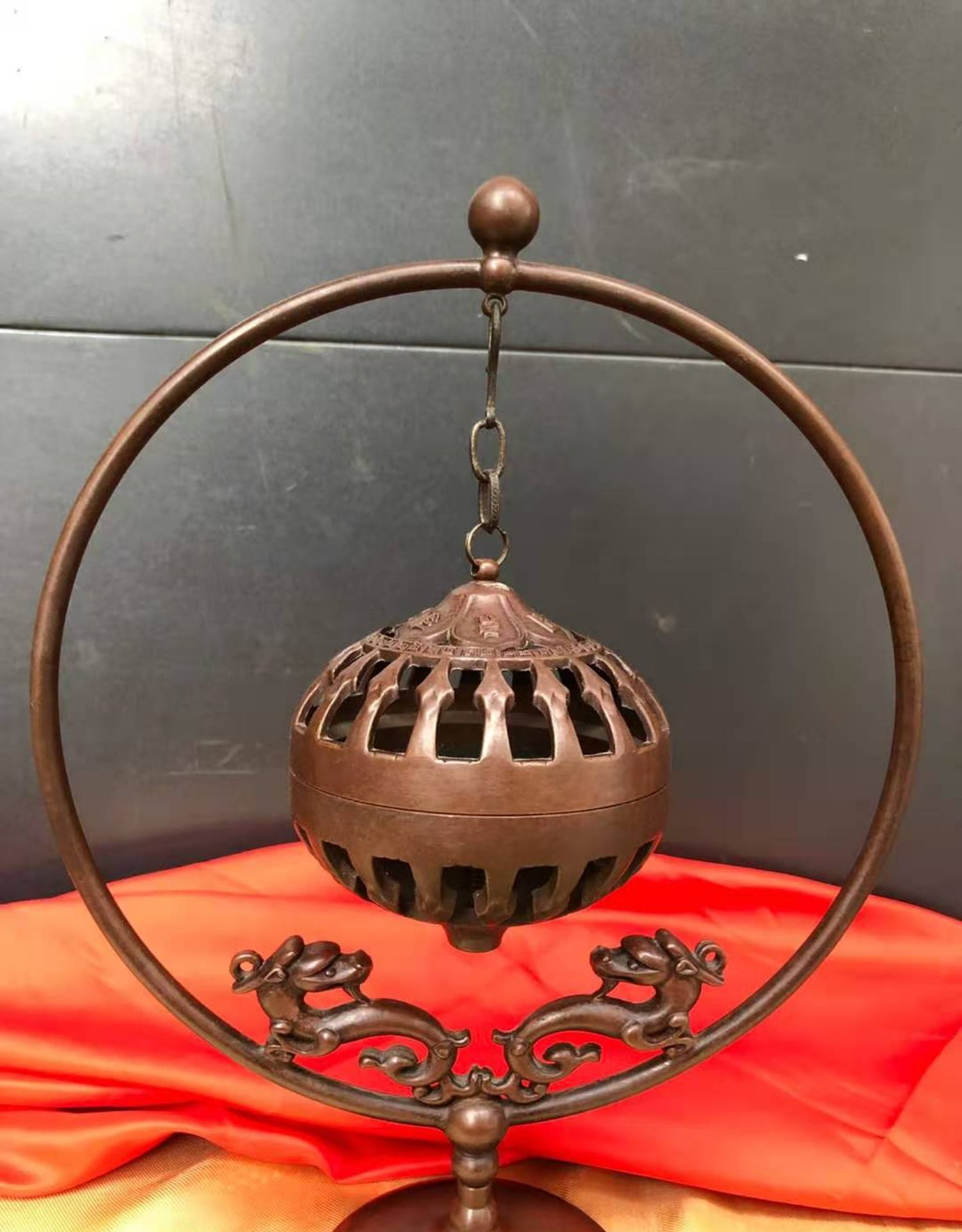 铜吊炉挂式香炉悬挂莲花龙架炉禅意仙鹤倒流香回流香薰炉创意摆件 铜