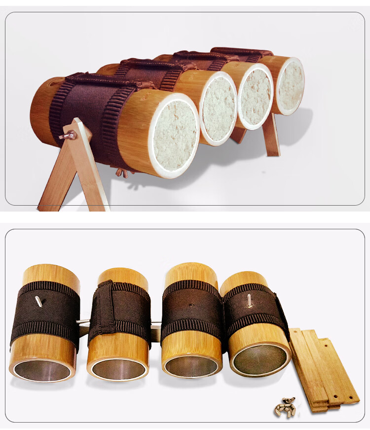 竹制小灸炮艾绒竹筒灸盒麻布刺绣扶阳悬灸带支架养生馆温灸桶单个小号