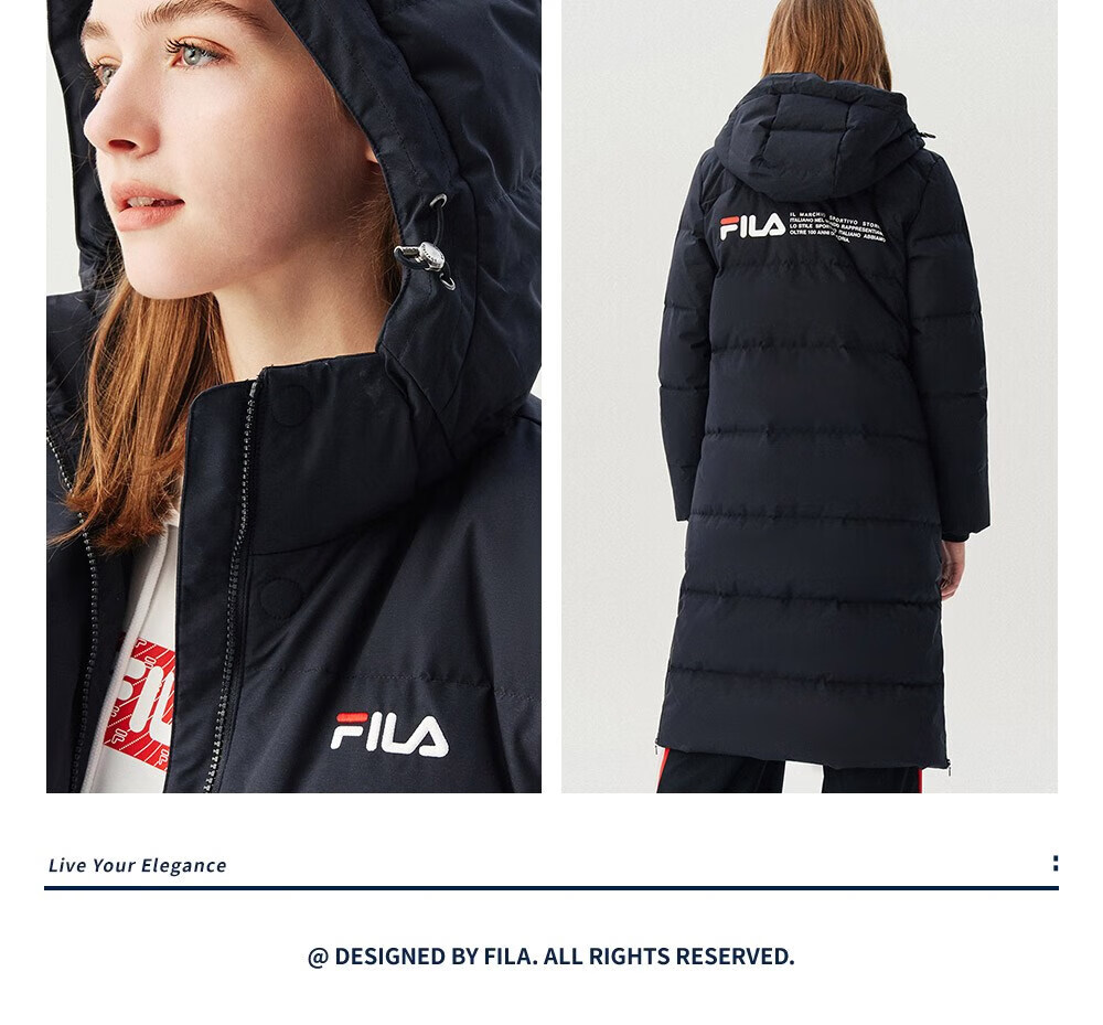 fila 斐乐官方运动服冬季保暖防风时尚休闲中长款女同款外套 标准白