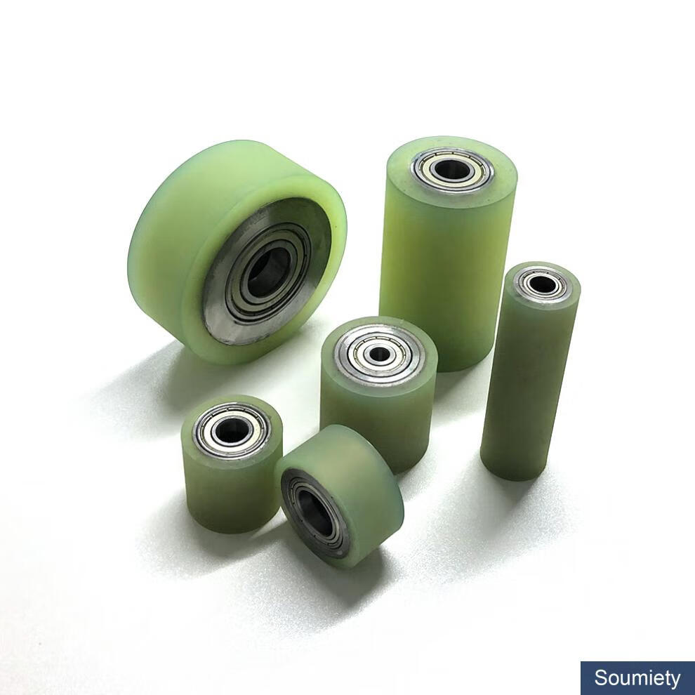 现货聚氨酯包胶轮双轴承无动力橡胶滚筒硬度50a70a托辊pu胶辊滚轮