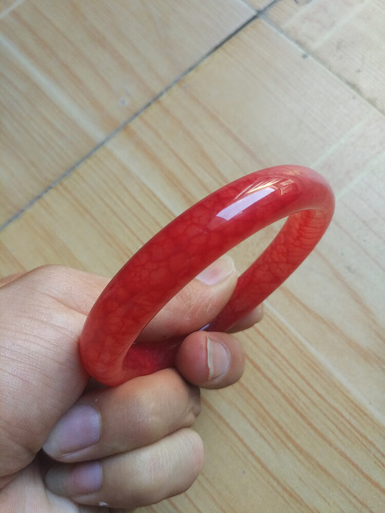 天然岫玉鸡血石凤血本命年圆条玉手镯大红镯送礼带证书图片色50mm