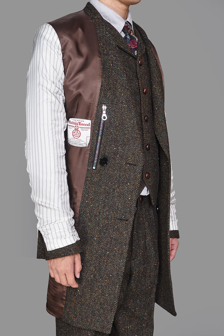 哈里斯粗花呢harris tweed复古英伦双排扣戗驳领风衣大衣 1728c1 m-48