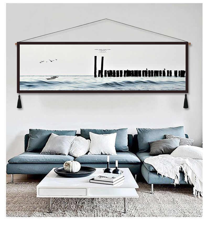 卧室床头装饰画风景横版长幅挂画简约现代客厅沙发背景墙壁画挂毯 x