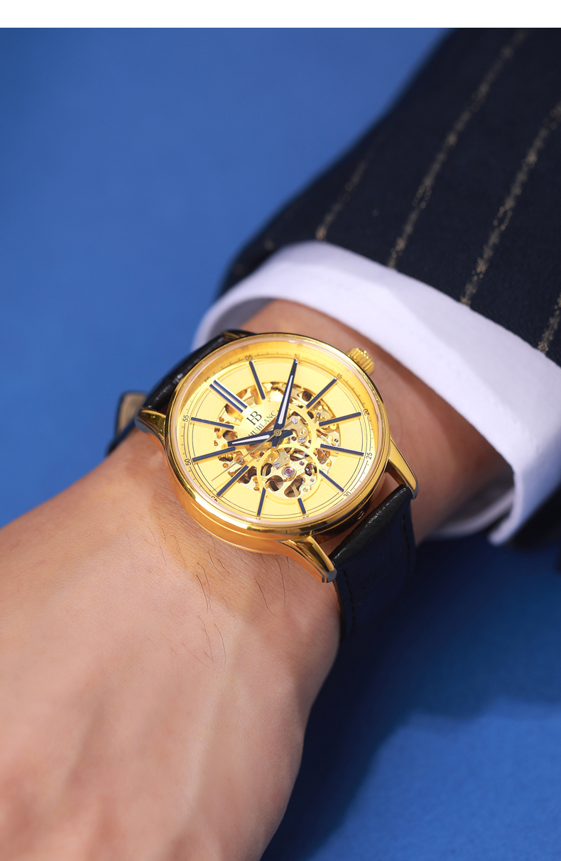 佐瑞拉(zrla) 足金男士手表进口机械机芯表防水低调手表男3d立体黄