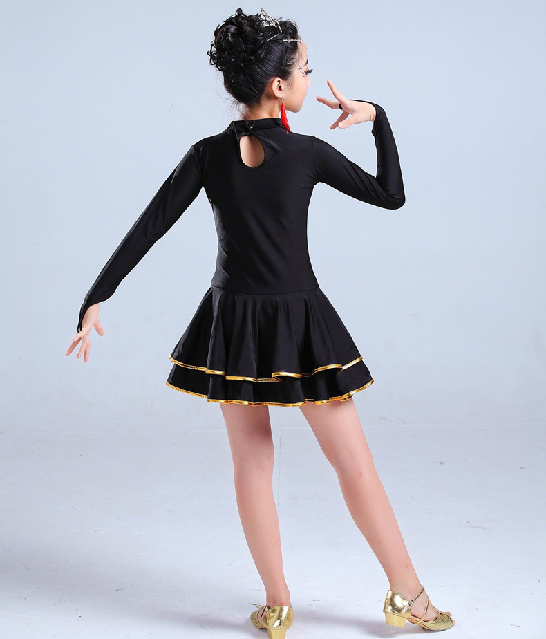 新款儿童拉丁舞服装演出服秋冬长短袖练功服考级女孩女童拉丁舞裙长