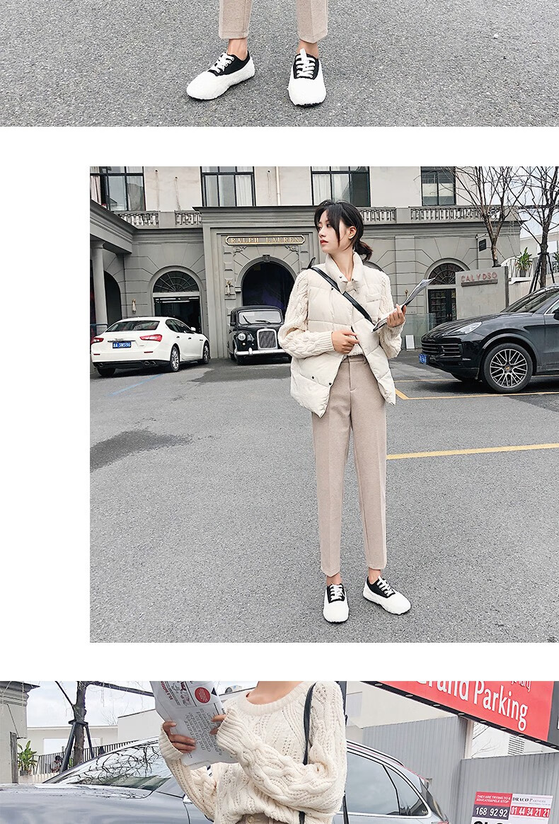 Langsha Women's Woolen Autumn Winter Straight-leg Harem Cropped Carrot Pants Loose Casual Trousers 12