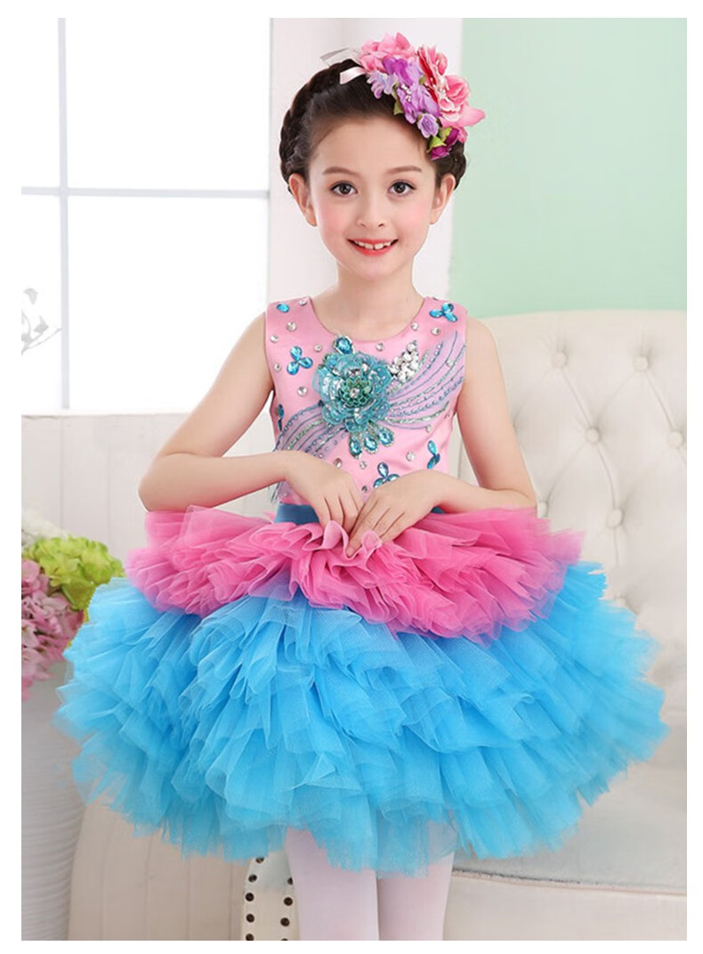 六一儿童节演出服女童粉色舞蹈表演服装幼儿园蓬蓬纱裙跳舞的裙子