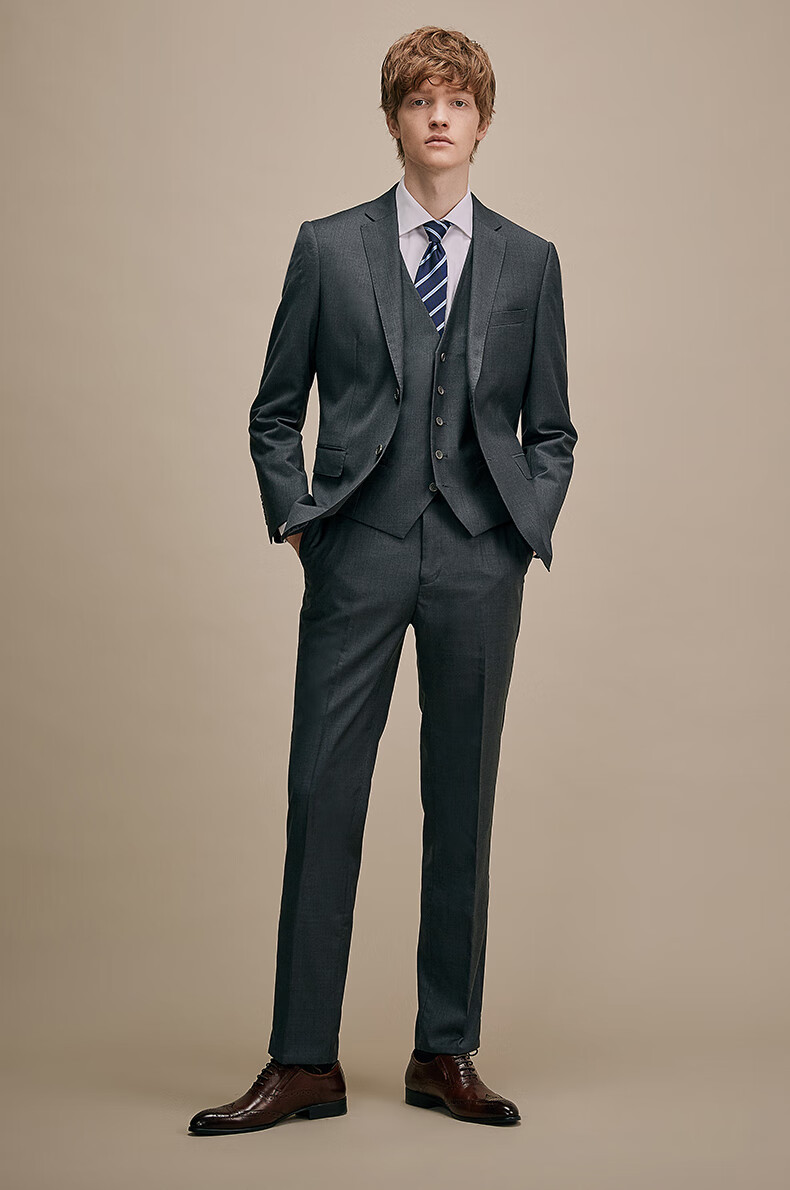 夏季西服100%羊毛西服套装男修身休闲西装男套装商务职业正装新郎结婚