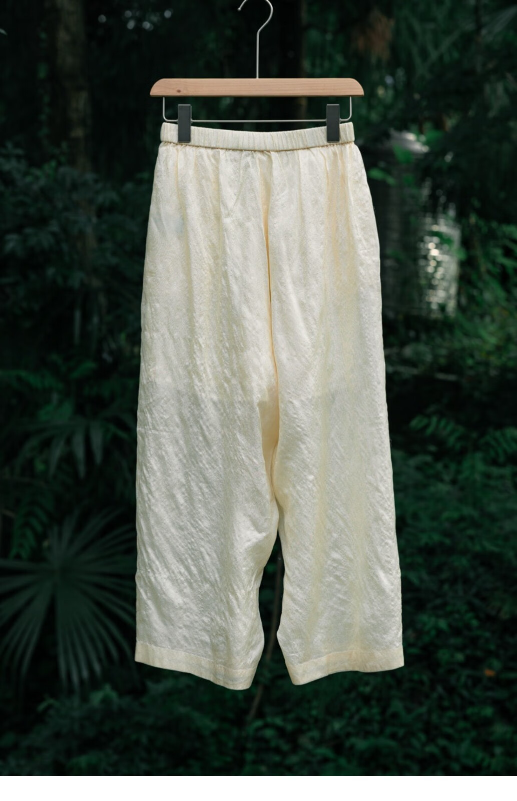 知笔墨植物染柞蚕丝裤子女纯色休闲百搭夏高端薄款米色显瘦直筒九分裤