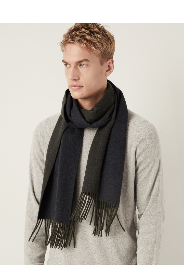 罗蒙romon 秋冬季羊绒围巾男士羊毛纯色双面保暖加厚百搭围脖精美礼盒