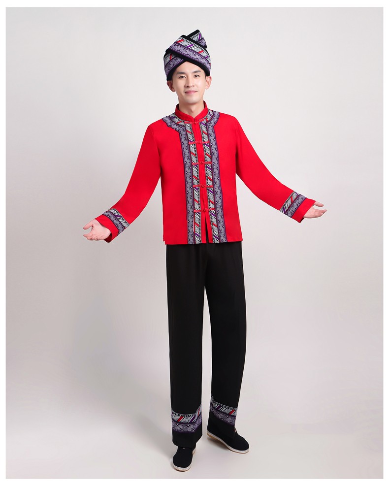 莺幻(新品)少数民族服装男夏季高山族服饰演出服男成人广西壮族舞蹈服