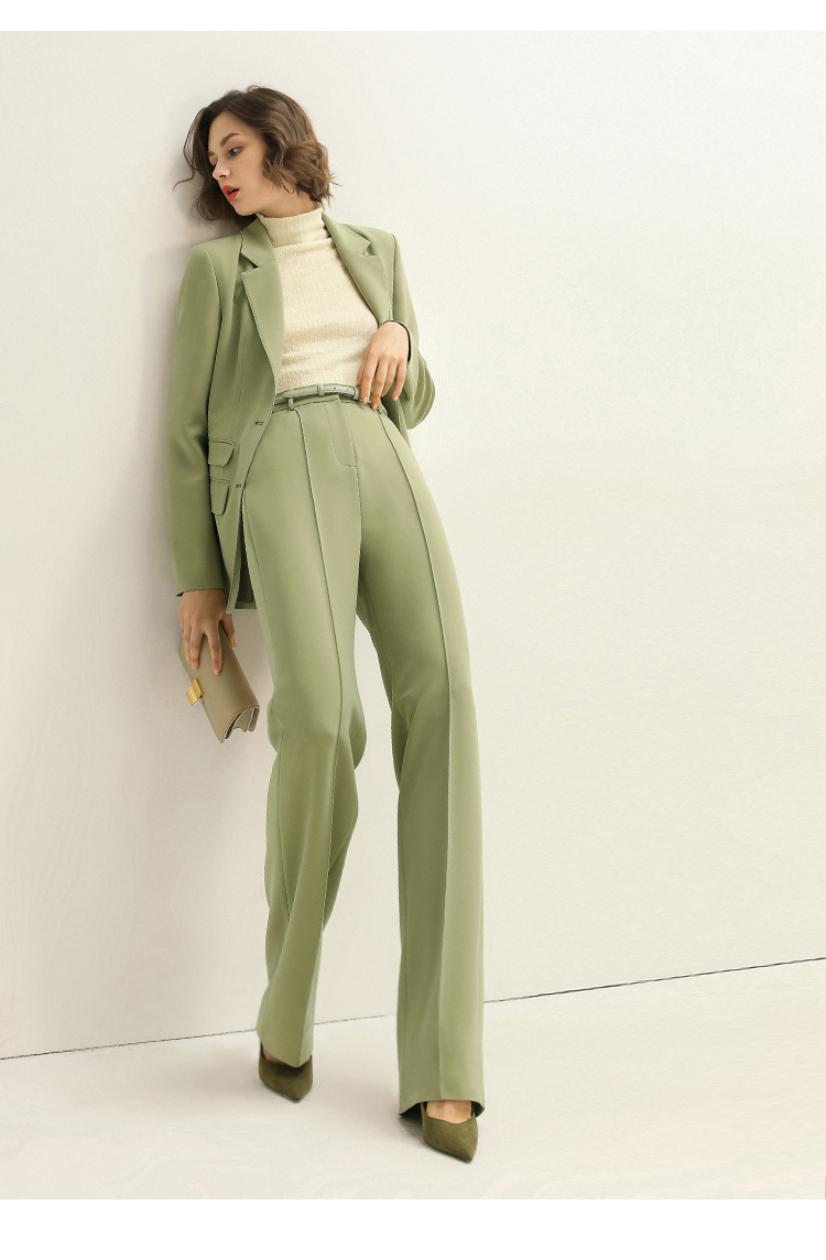 cocobella牛油果绿贡针工艺西装外套女翻驳领通勤西服ct1063 西装ct