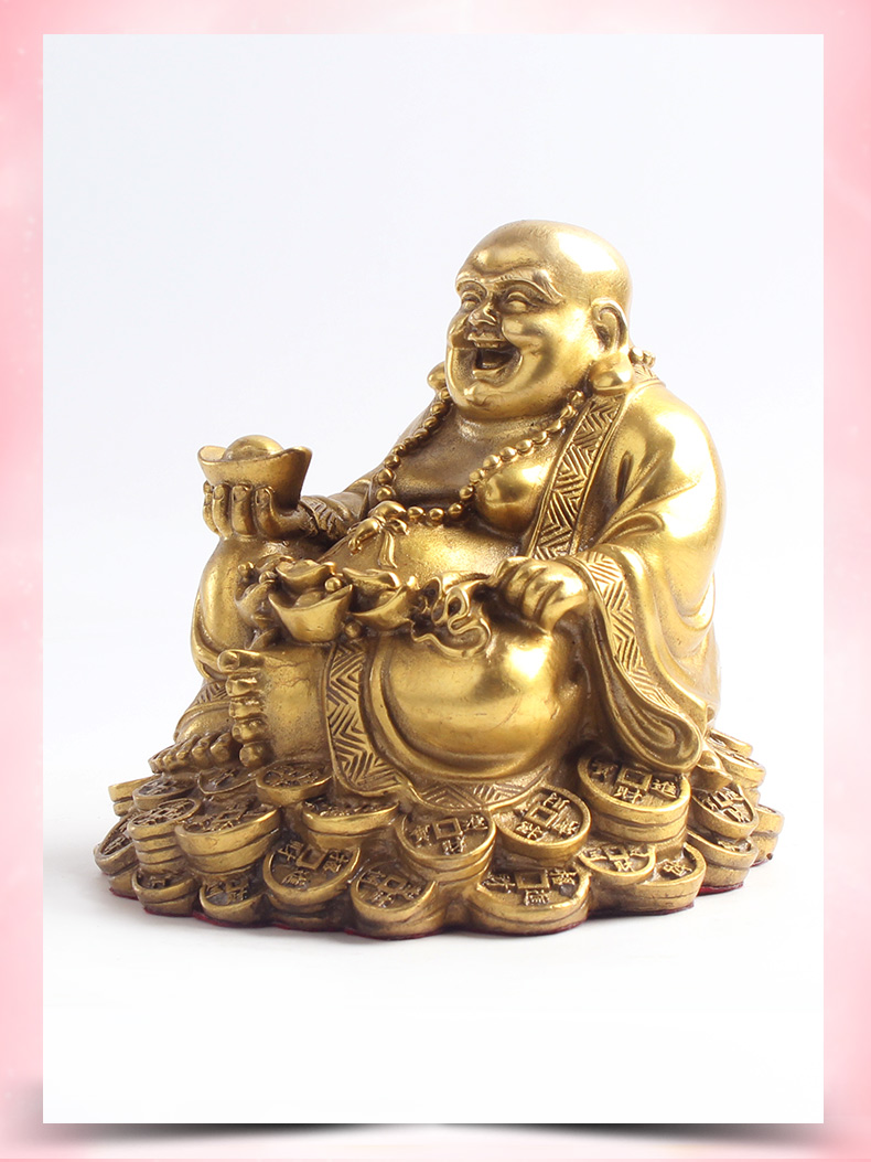 玄友铜弥勒佛坐铜钱财神铜像笑面佛金属大肚佛摆件客厅笑佛像