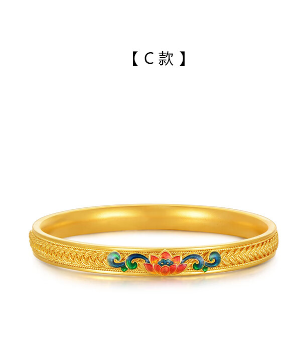 小腰金古法花丝黄金手镯2021年新款999足金珐琅金镯子女足金宫廷款