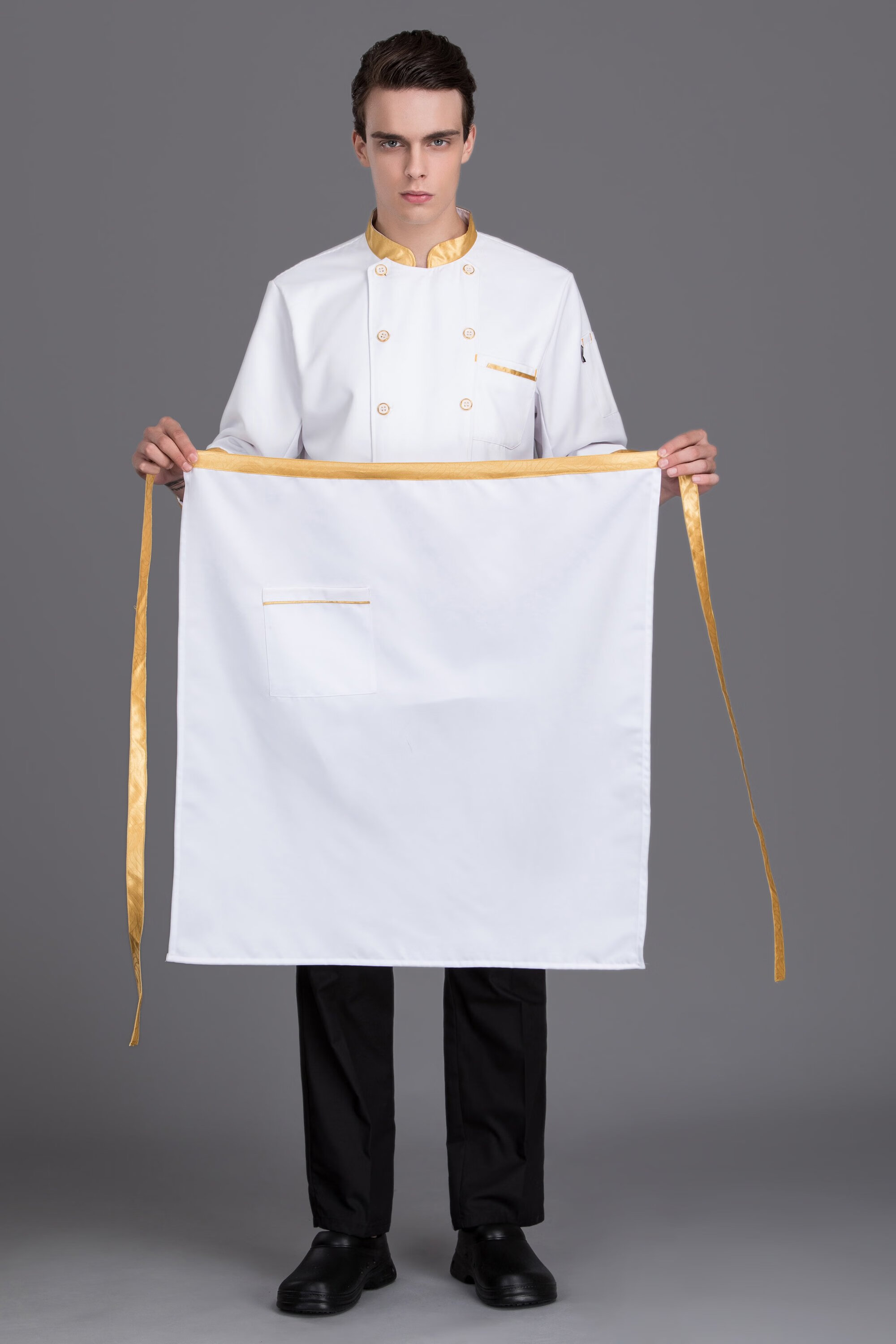 厨房专用厨师半身围裙定制餐厅餐饮酒店工作服印绣logo男防水防油 x