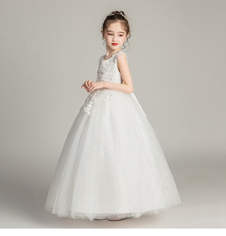 3-14岁小孩子穿的礼服女童秋冬装高端礼服连衣裙夏季白色纱裙中大童