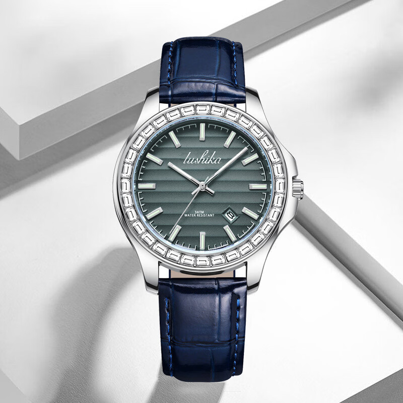 男表海洋之心剑鱼商务机械表001新款男士手表带日历 001蓝带 银壳单表