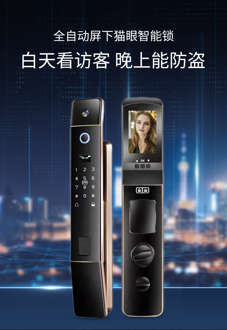 涂鸦zigbee智能锁带监控摄像头可视人脸识别门锁指纹锁电音oloey 黑色