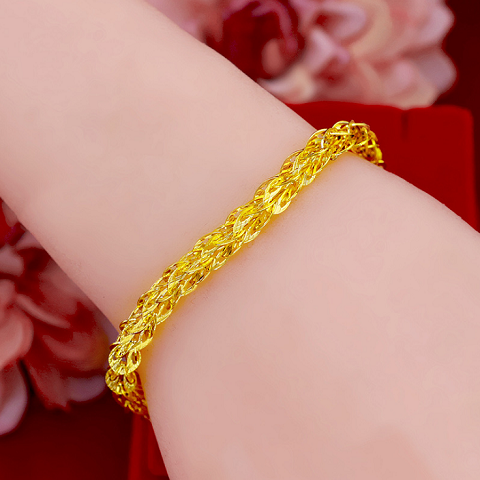 七夕情人节礼物越南沙金女士手链四叶草女款镀金手链珠3硬金工艺龙凤