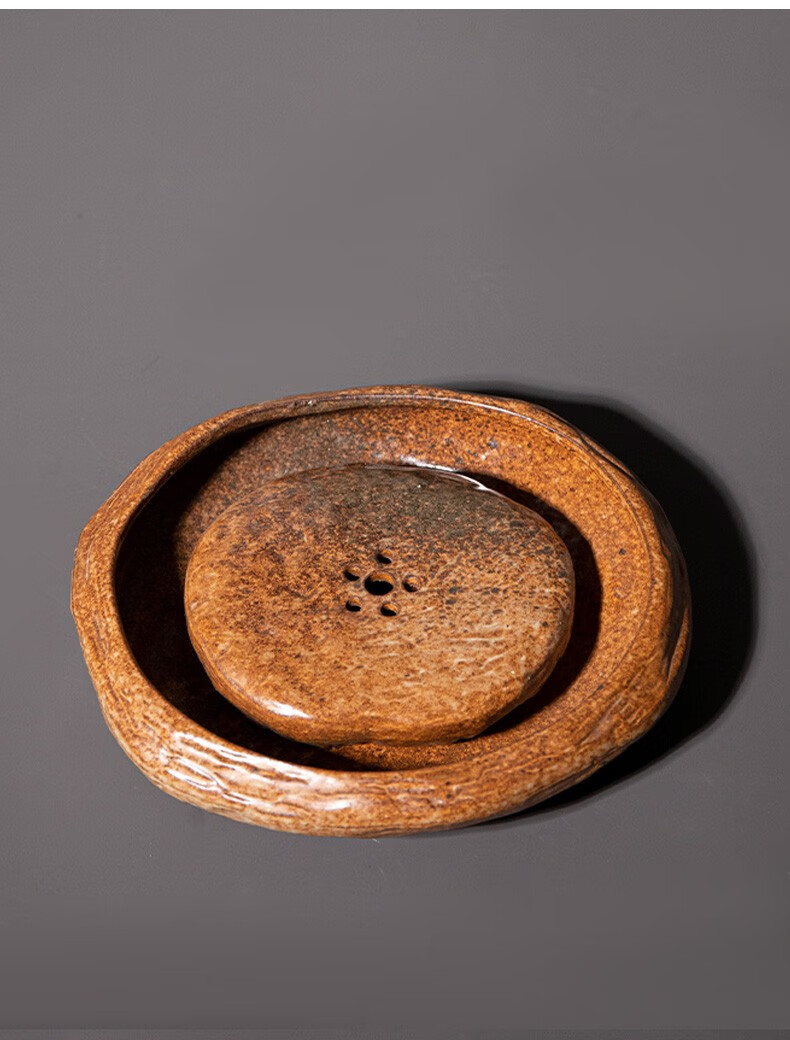 容山堂茗嘉粗陶储水壶承藤编紫砂壶垫棕丝小茶盘陶瓷干泡盘小茶台 粗