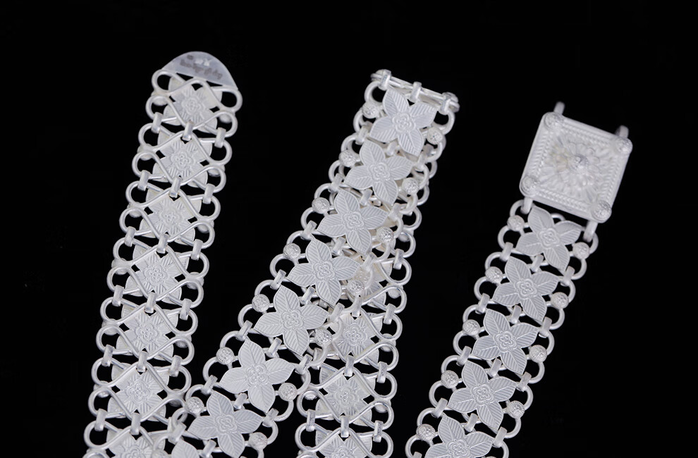 王府银庄 银腰带 云南傣族纯银雪花银腰带 手工大师足银99女士腰带