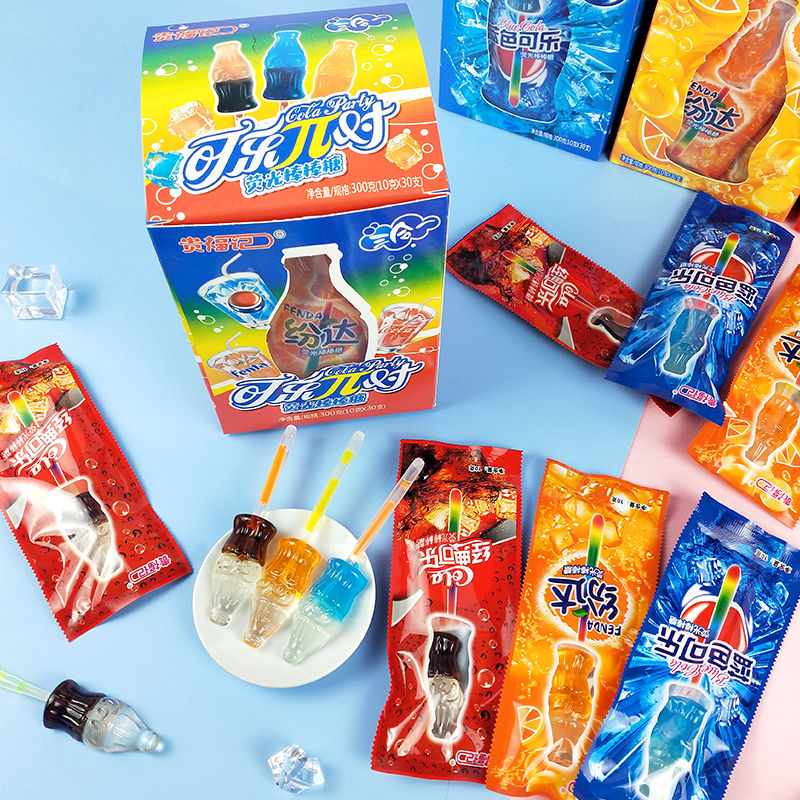 汽水味可乐棒棒糖创意卡通可爱高颜值零食糖果批发整盒雪碧味5支散装