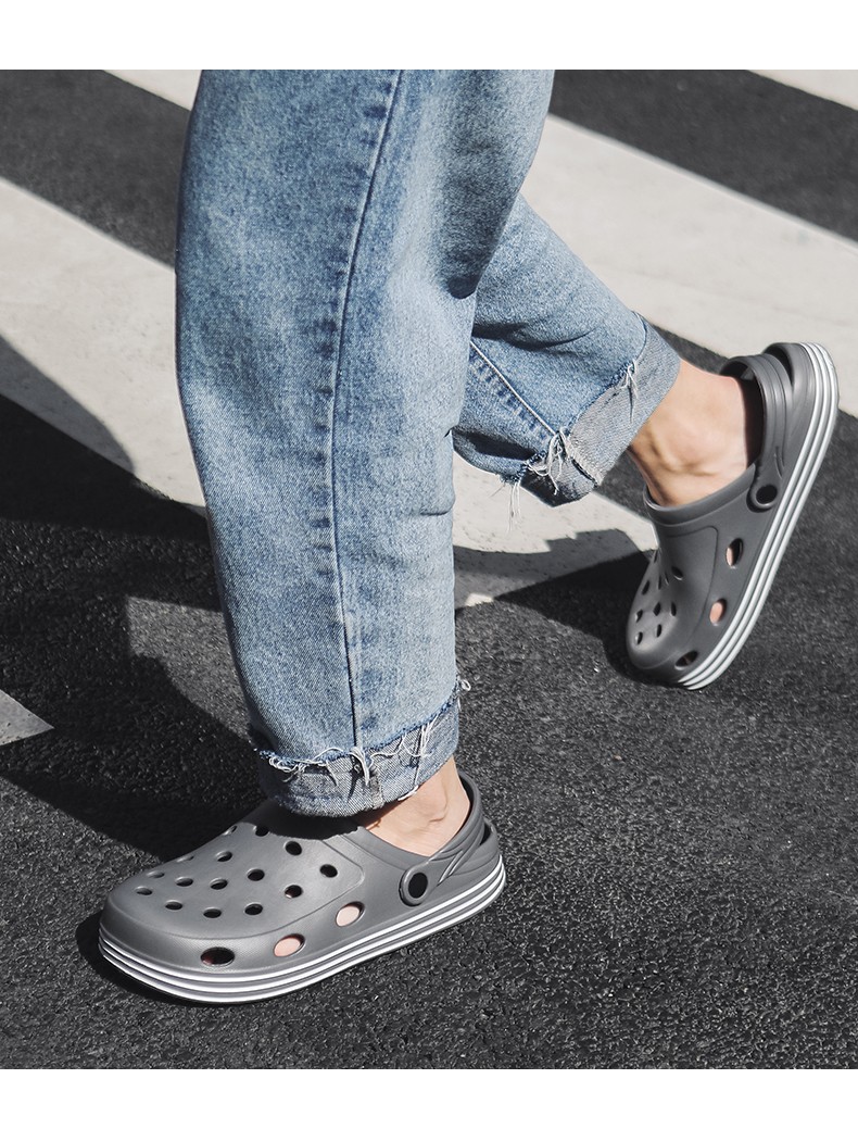 tzldn利达妮 洞洞鞋男士夏季潮流软底拖鞋防滑防臭耐磨包头沙滩鞋凉鞋