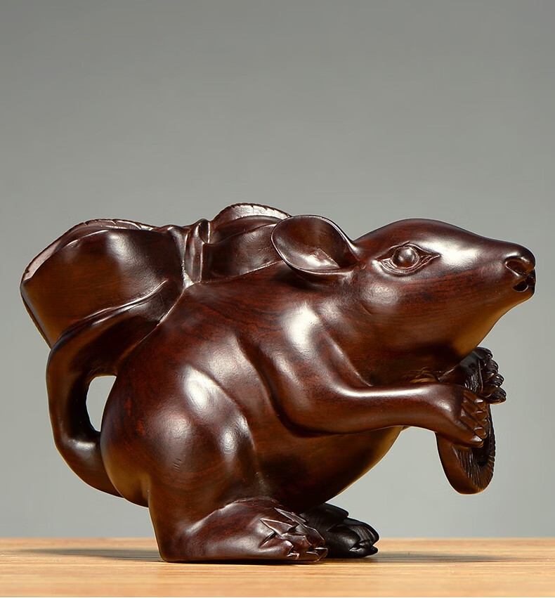 曹堂黑檀木雕老鼠摆件风水家居装饰品生肖鼠工艺品实木金钱鼠礼品黑檀