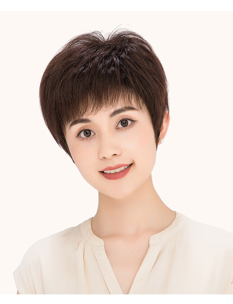 兰辉麒假发小店假发女短发女士中老年妈妈真发全头套式真人发丝假发套