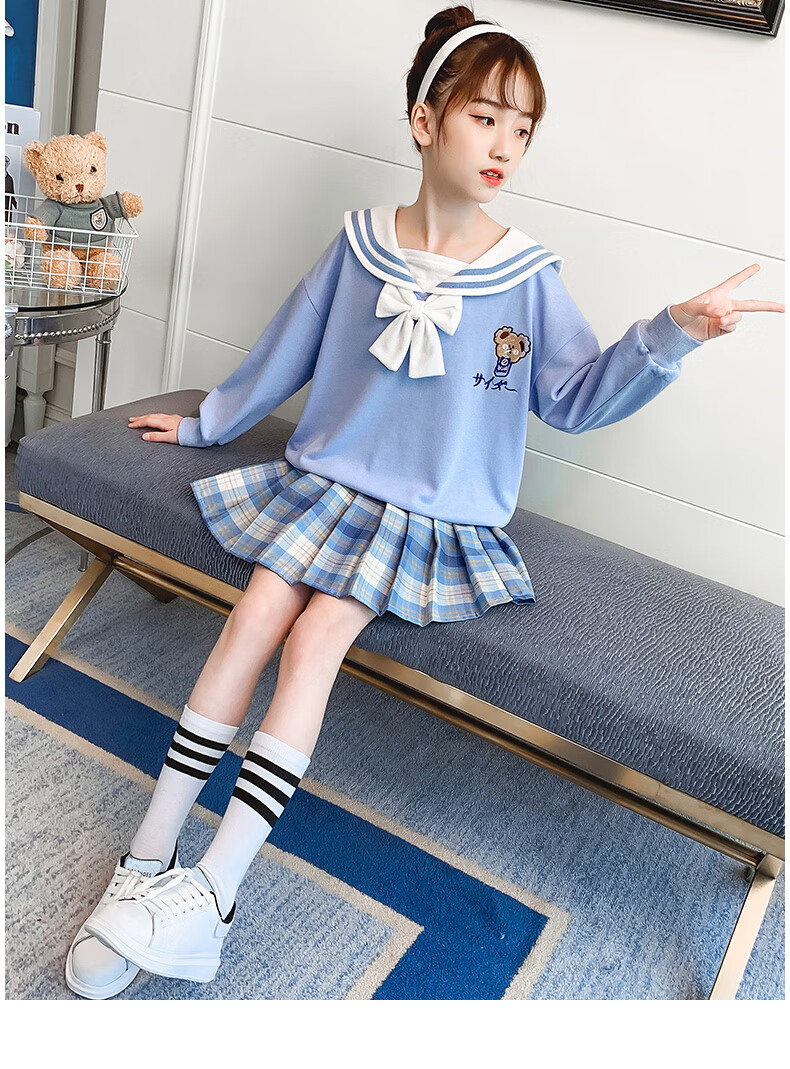 exemaba海军领水手服秋款jk制服裙正版全套女童小学生校服校园学院风