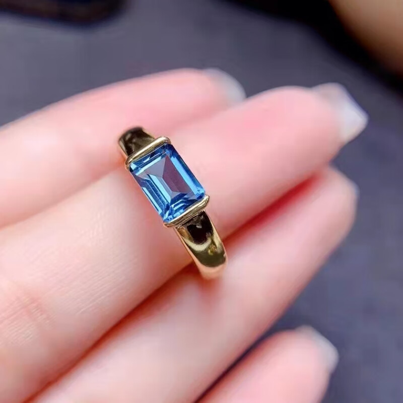 伦敦蓝托帕石戒指男女方形蓝宝石925食指冷淡风高级小众 9号【图片