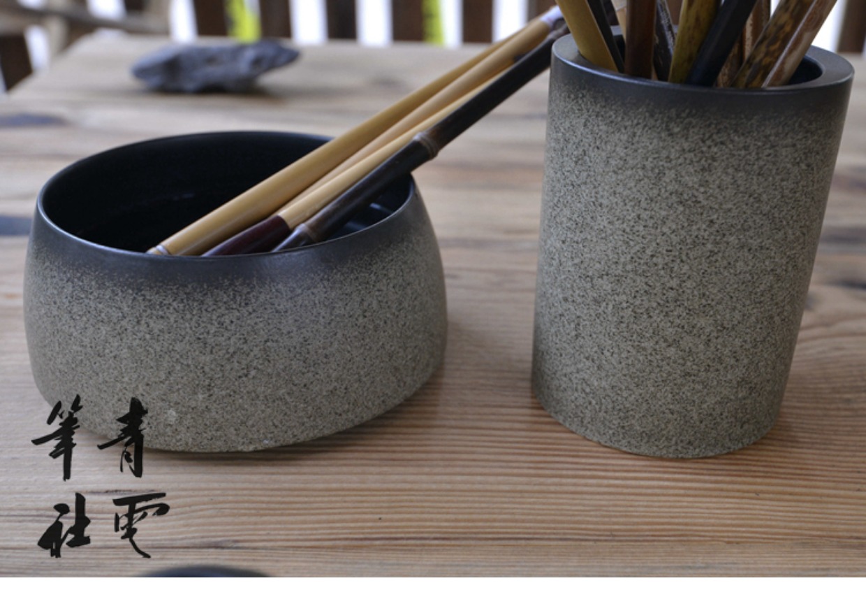 静御轩毛笔笔洗笔筒高档送礼青云笔社 鱼籽 水盂笔洗毛笔筒 茶洗 哑光