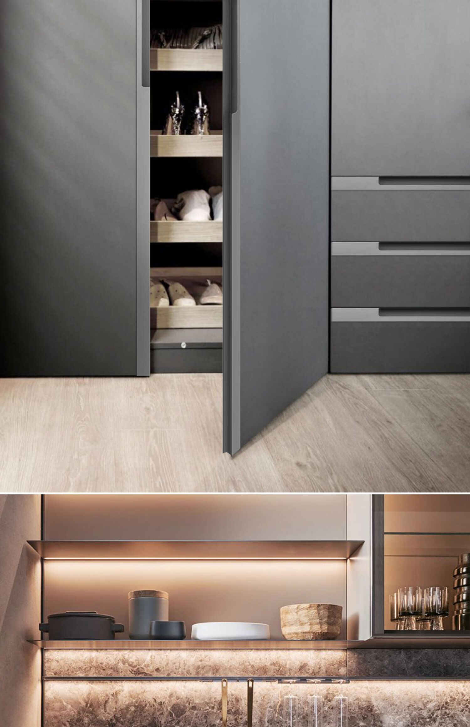 闪电拉手衣柜内嵌简约现代嵌入式暗藏通体隐形开槽柜门长拉手灰色