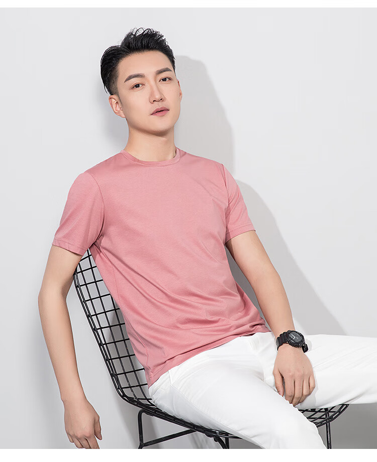 杉杉firs男士短袖t恤男夏季薄款透气纯色商务休闲圆领男士上衣灰色