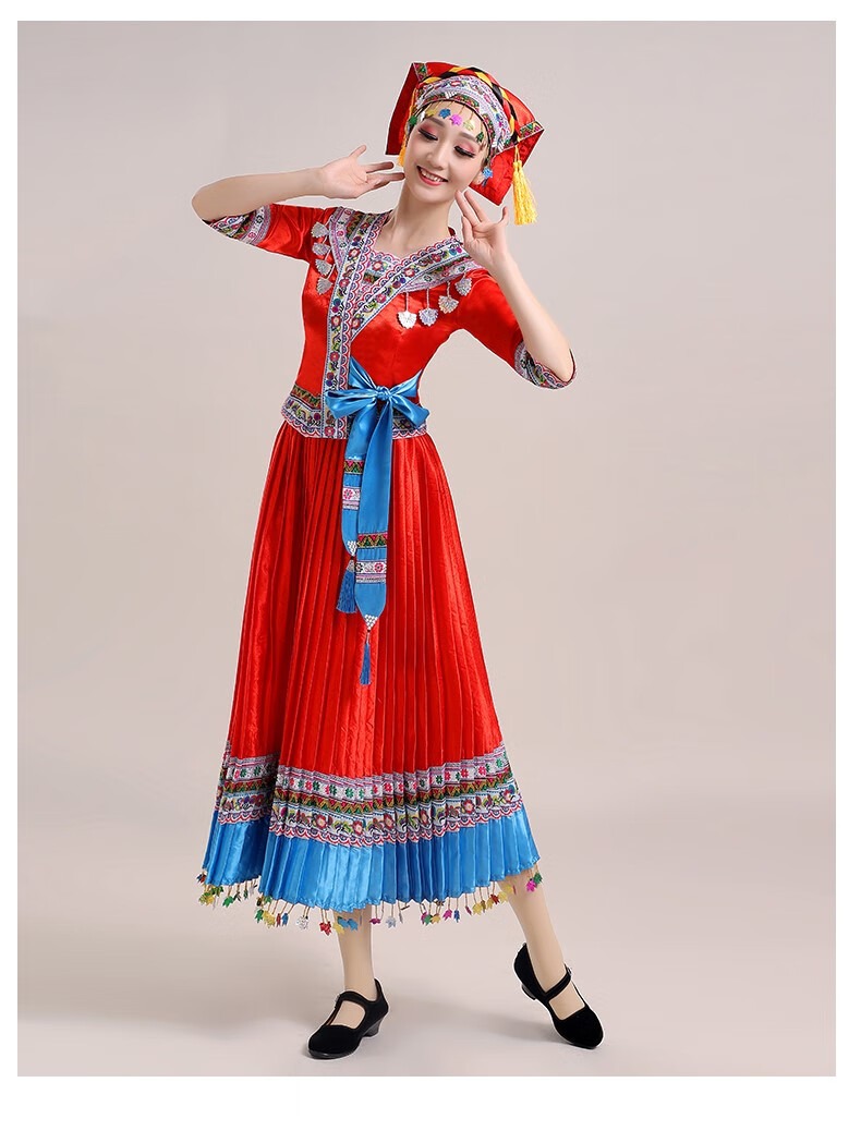 彝族服装女凉山演出服饰凉山少数民族舞蹈羌族表演服套装民族风裙子