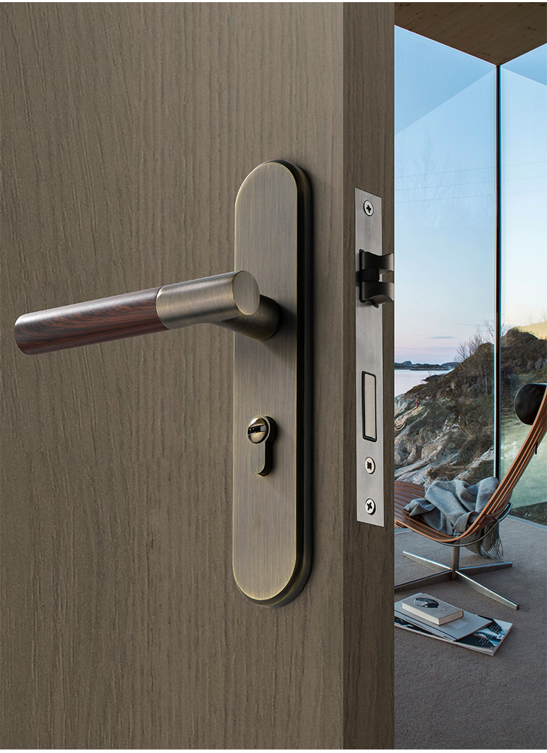 潮居尚新中式门锁室内卧室房门锁静音磁吸锁青古铜分体锁家用实木门