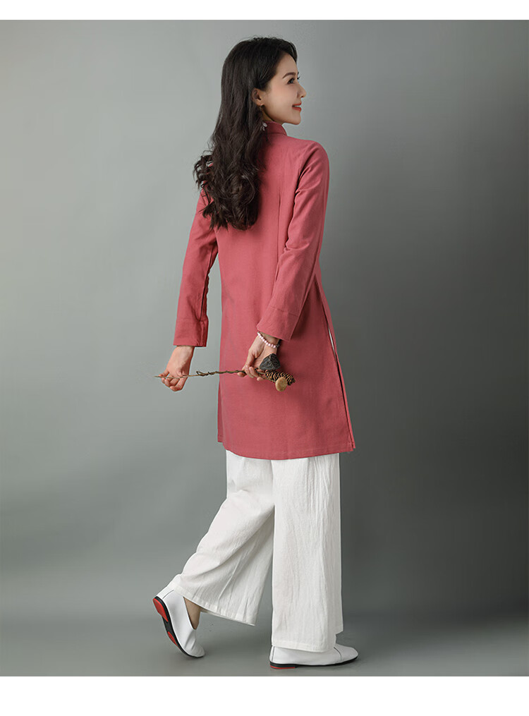 高端中国风女装禅服民国风装汉服唐装棉麻禅意茶服茶艺师服装 红色