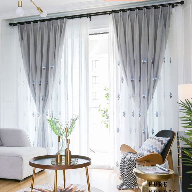 【宋罗马杆】双层绣花窗帘成品遮光布客厅卧室婚房落地窗帘公主风欧式