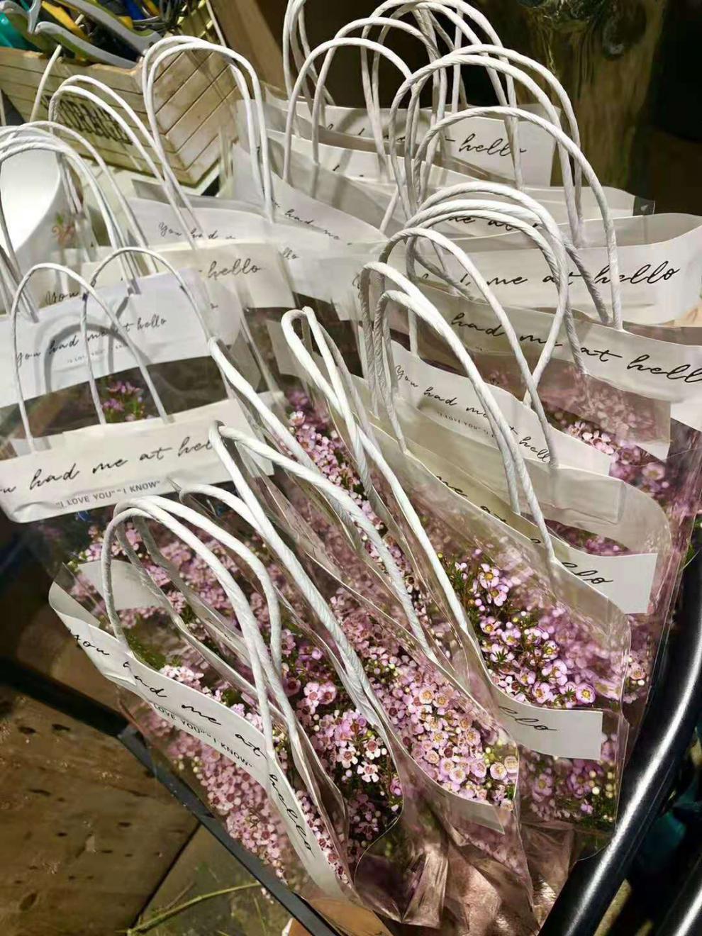 单支玫瑰花包装袋网红鲜花袋子情人节花束手提袋礼品包装透明袋jn中号