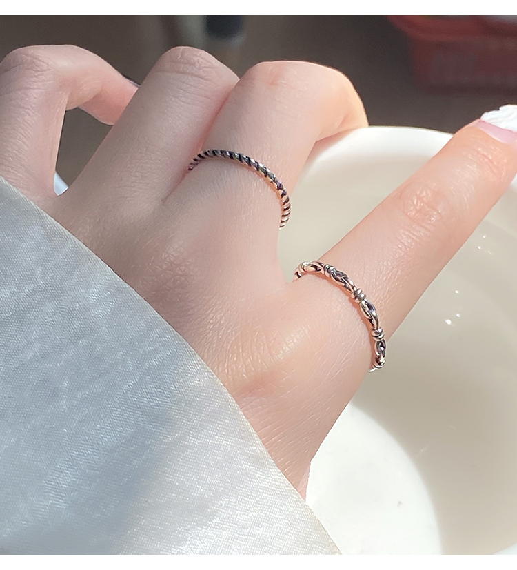 四叶草花 925麻绳双圈戒指女时尚开口食指戒个性简约可调 925银麻绳双